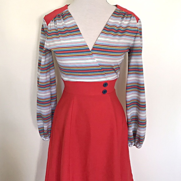 Vintage 70’s Rainbow Retro Fit and Flare dress - Picture 1 of 5